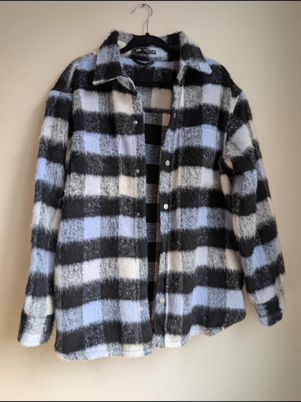 Zara Textured Checked Shirt Jacket Size XL